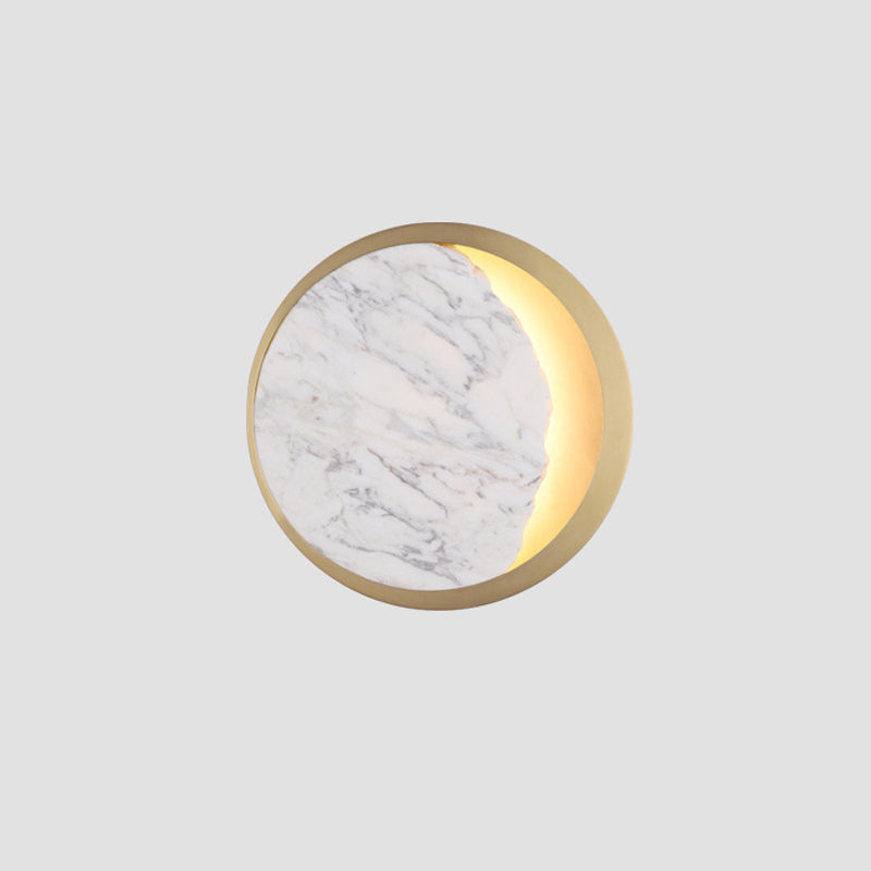 Marble Gold Led Wall Light With Moon Sconce Design And Metallic Ring - Elegant Bedside Fixture