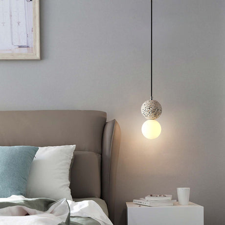 Minimalist Frosted Glass Pendant Light With Terrazzo Decor For Dining Room White