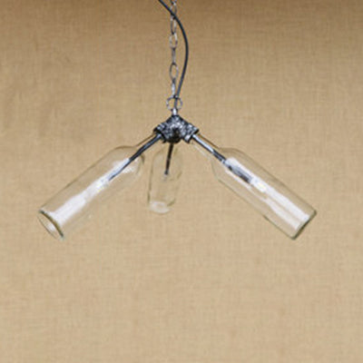 Industrial Rustic 3-Head Hanging Lamp With Pipe Design - Smoke Gray/Clear Glass Chandelier Lighting