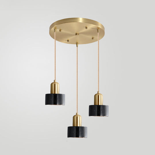 Sleek Round Shade Pendant Light With Marble Accent – Ideal For Elegant Dining Rooms 3 / Black