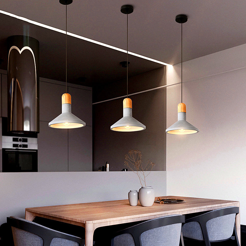 Minimalist Funnel Pendant Light In Grey - Cement Finish Perfect For Dining Room Includes 1 Bulb