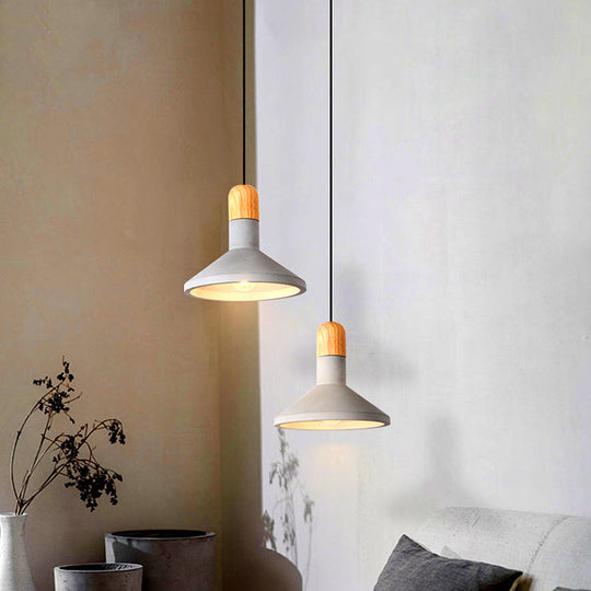 Minimalist Funnel Pendant Light In Grey - Cement Finish Perfect For Dining Room Includes 1 Bulb
