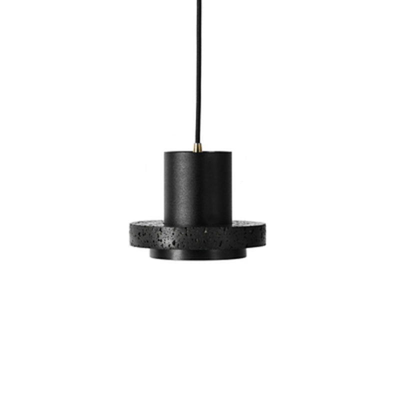 Sleek Terrazzo Single-Bulb Black Hat Pendant Light For Flat Round Ceiling