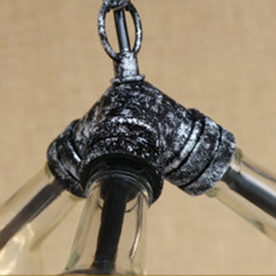 Industrial Rustic 3-Head Hanging Lamp With Pipe Design - Smoke Gray/Clear Glass Chandelier Lighting
