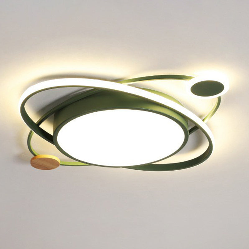 Macaron Led Orbit Flush Mount Lighting For Kids’ Bedroom Ceiling - Metallic Color