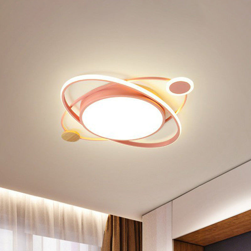 Macaron Led Orbit Flush Mount Lighting For Kids Bedroom Ceiling - Metallic Color Pink / Small White