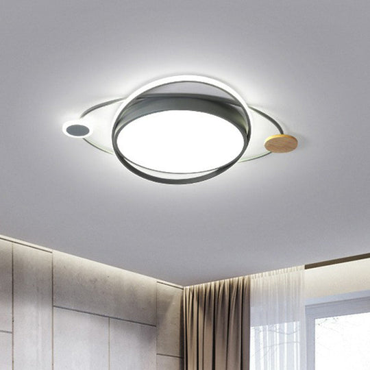 Macaron Led Orbit Flush Mount Lighting For Kids Bedroom Ceiling - Metallic Color Grey / Small Warm