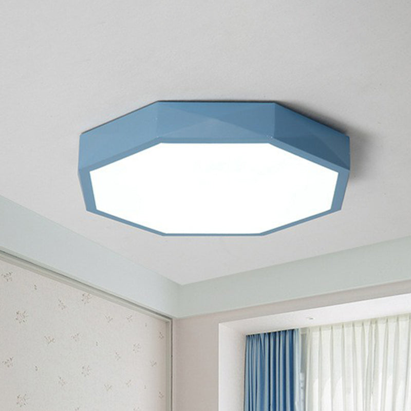 Sleek Octagon Led Flush Mount Lighting Fixture For Bedrooms Blue / Small White