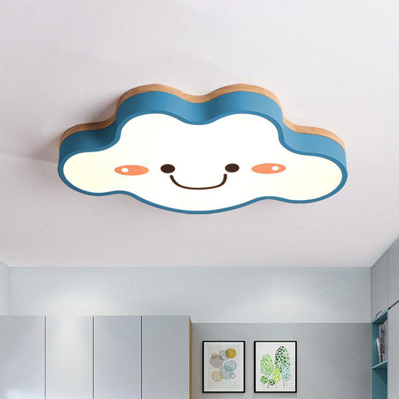 Smiling Cloud Led Flush Mount Ceiling Light - Frosted Acrylic Bedroom Lighting Fixture For Kids Blue