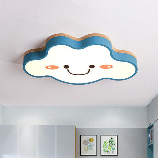 Smiling Cloud Led Flush Mount Ceiling Light - Frosted Acrylic Bedroom Lighting Fixture For Kids