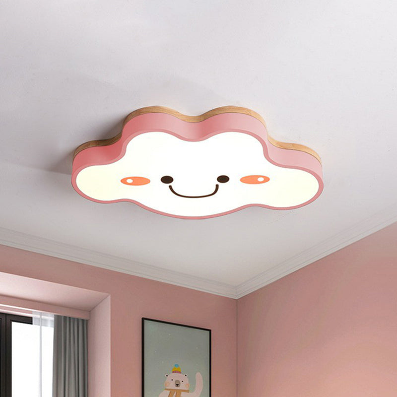 Smiling Cloud Led Flush Mount Ceiling Light - Frosted Acrylic Bedroom Lighting Fixture For Kids Pink