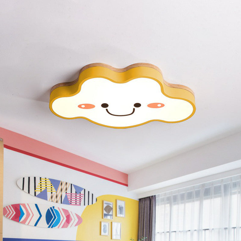 Smiling Cloud Led Flush Mount Ceiling Light - Frosted Acrylic Bedroom Lighting Fixture For Kids