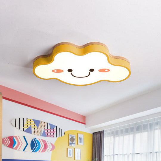 Smiling Cloud Led Flush Mount Ceiling Light - Frosted Acrylic Bedroom Lighting Fixture For Kids