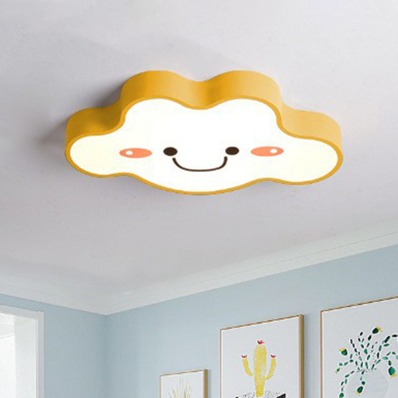 Smiling Cloud Led Flush Mount Ceiling Light - Frosted Acrylic Bedroom Lighting Fixture For Kids