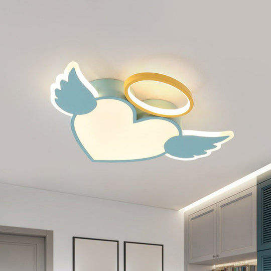 Heart Angel Led Flush Mount Ceiling Light For Kids’ Minimalist Acrylic Bedroom