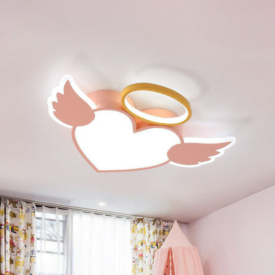 Heart Angel Led Flush Mount Ceiling Light For Kids’ Minimalist Acrylic Bedroom