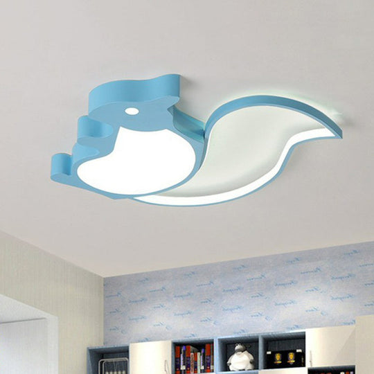 Kids’ Metallic Blue Led Squirrel - Shaped Flush Light For Bedroom Ceiling