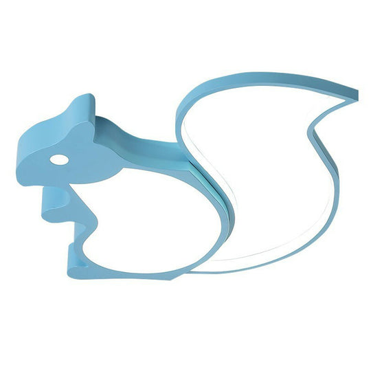 Kids’ Metallic Blue Led Squirrel - Shaped Flush Light For Bedroom Ceiling
