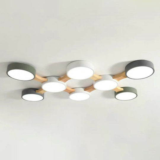 Round Led Flush Mount Metallic Ceiling Light In Gray-Green - Minimalist Modern Design 8 / Warm