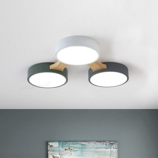 Round Led Flush Mount Metallic Ceiling Light In Gray - Green - Minimalist Modern Design 3 / White