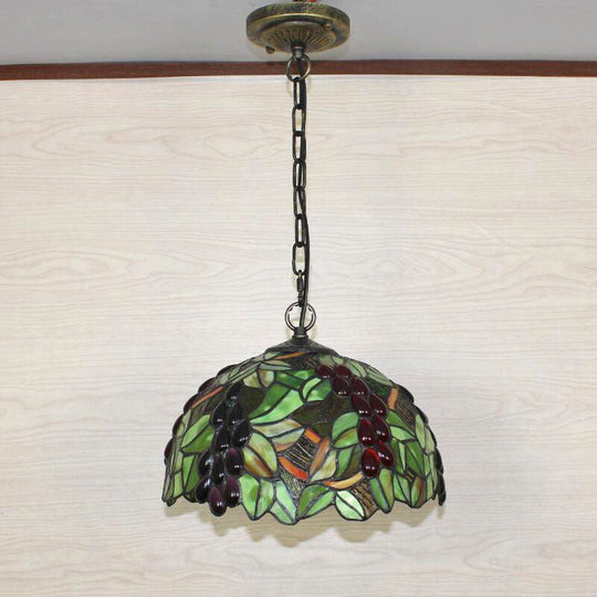 1Stained Glass Pendant Light Fixture With Decorative Dome Shade - Grape-Inspired Suspension Lighting