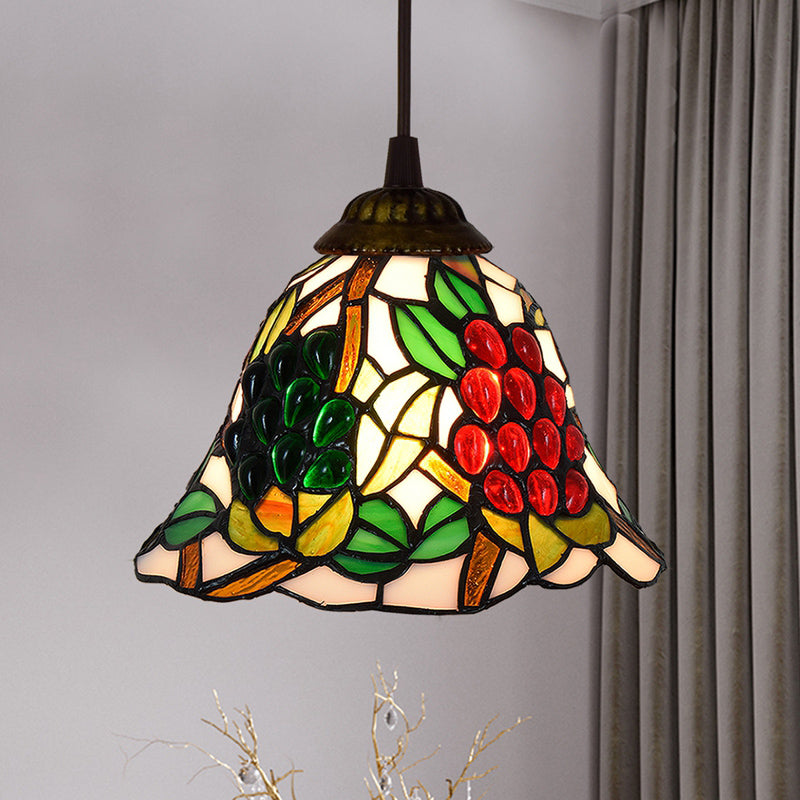 Shaded Tiffany Glass Pendant Light - Elegant 1-Bulb Suspension Fixture For Corridor Red