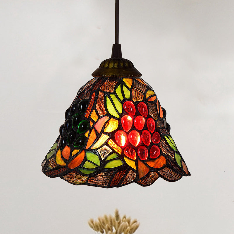 Shaded Tiffany Glass Pendant Light - Elegant 1-Bulb Suspension Fixture For Corridor Burgundy