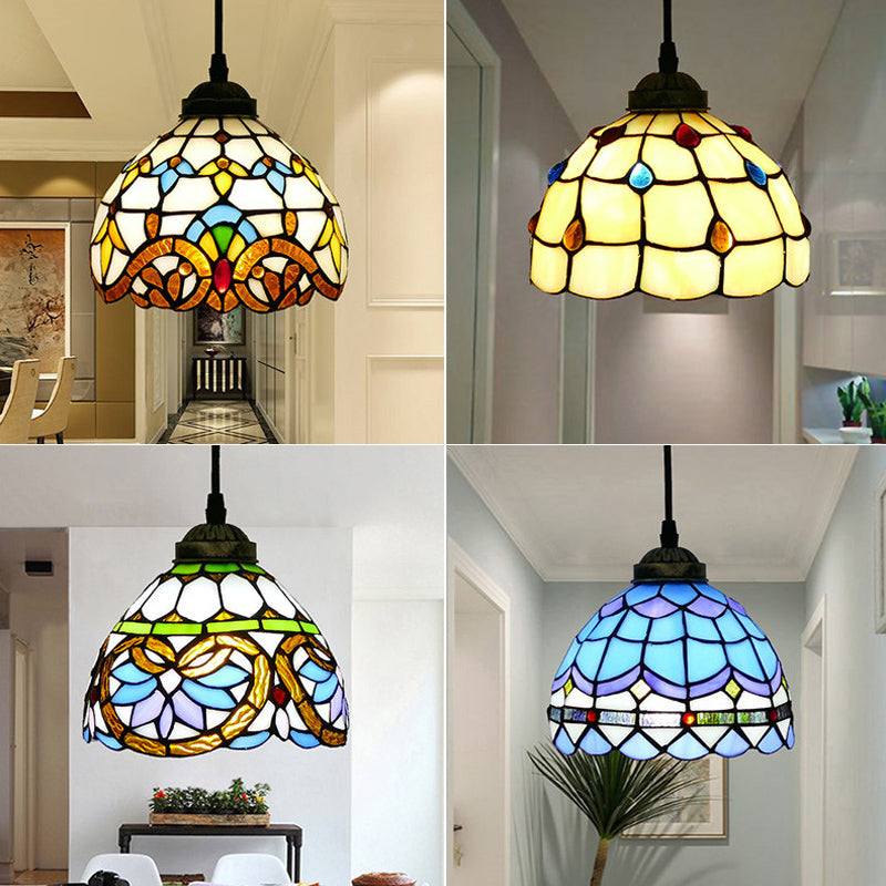 Tiffany Style Hand Cut Glass Pendant Light With Bell Shade: Single Suspension Fixture