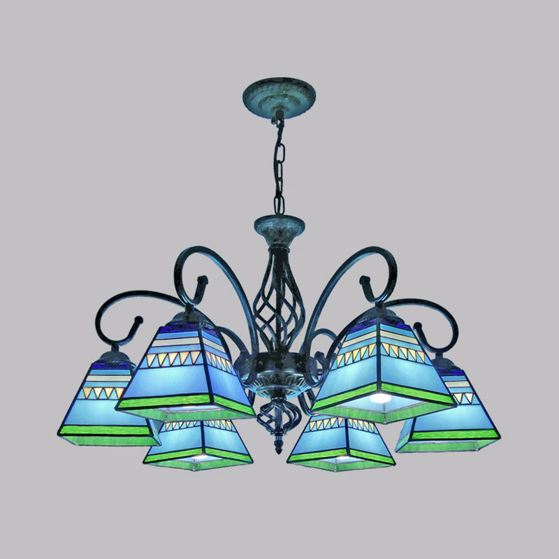 Pyramid Stained Art Glass Chandelier - Antique Style Ceiling Lighting For Restaurants