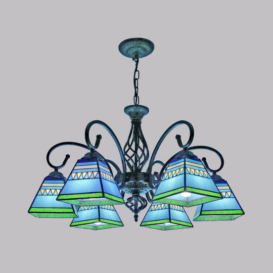 Pyramid Stained Art Glass Chandelier - Antique Style Ceiling Lighting For Restaurants