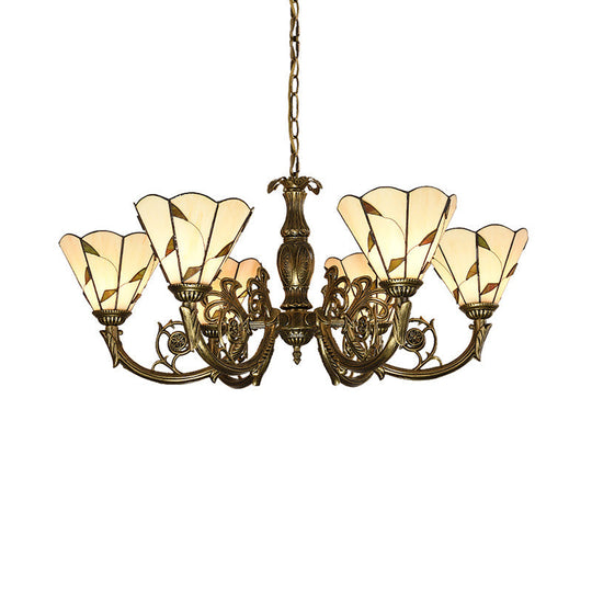 Hand Cut Glass Beige Chandelier With Scalloped Edge - Classic Pendant Light Fixture