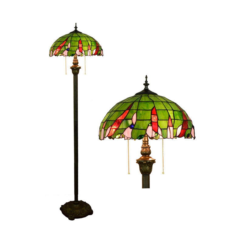 Tiffany Dome Shade Floor Lamp - Handcrafted Glass Pull Chain 2 Bulbs