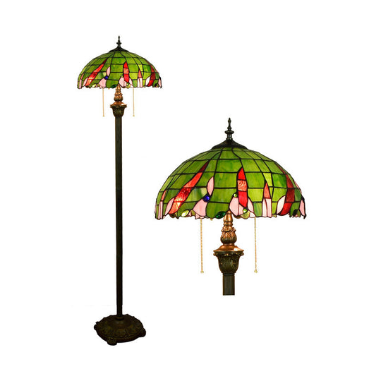 Tiffany Dome Shade Floor Lamp - Handcrafted Glass Pull Chain 2 Bulbs