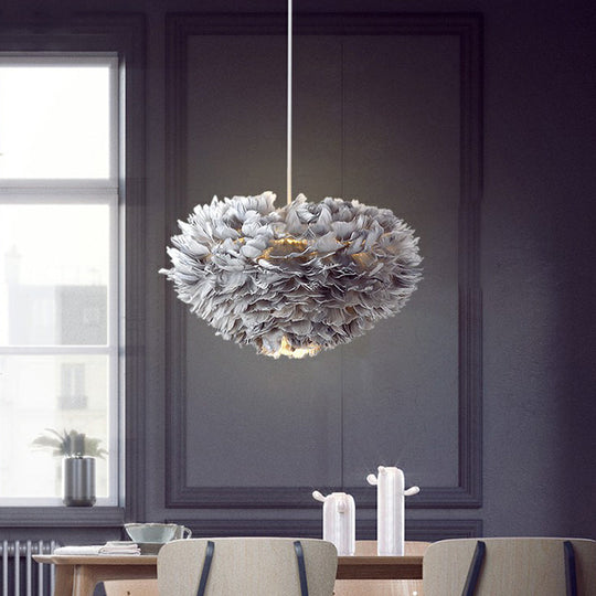 Minimalistic Feather Chandelier Light For Girls Bedroom Ceiling - Hemisphere Shaped Fixture
