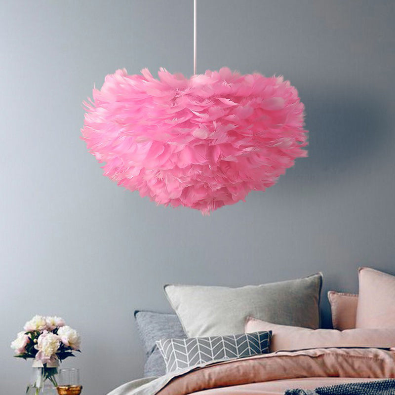 Minimalistic Feather Chandelier Light For Girls Bedroom Ceiling - Hemisphere Shaped Fixture