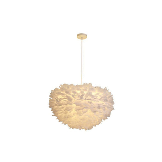 Hemispherical Feather Pendant Light - Modern Living Room Suspension Fixture White / 23.5