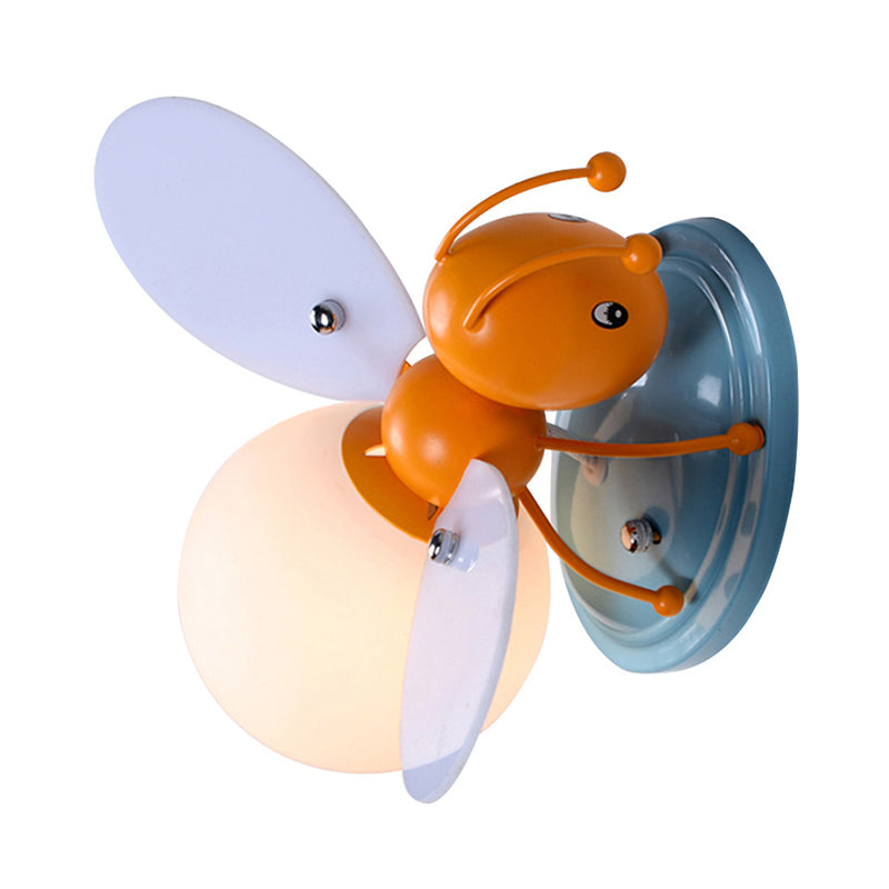 Bee Shaped Child Room Sconce Lighting: Modern Metallic Wall Light With Cream Glass Shade In Yellow