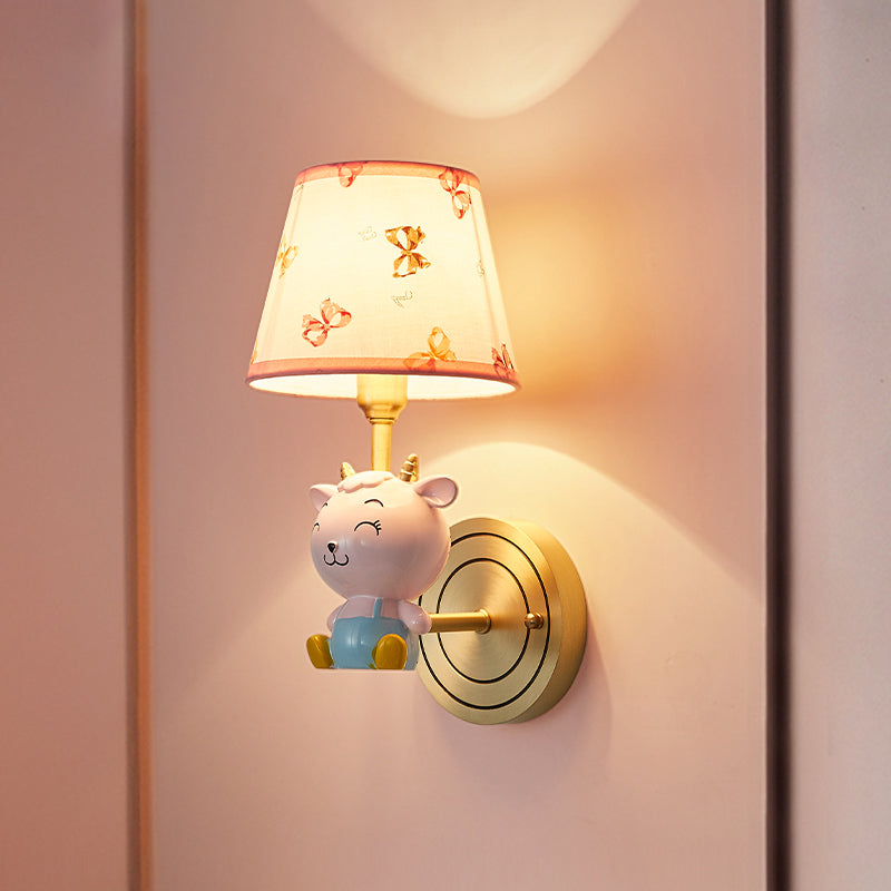 Pink Modern Wall Light With Sheep For Kids Bedroom - Empire Shade Fabric Fixture 1 /