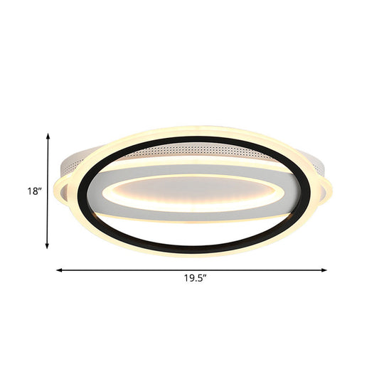 Oval Led Ceiling Flush Mount - 16.5’/19.5’/23.5’ Wide Black & White Acrylic Bedroom Light In