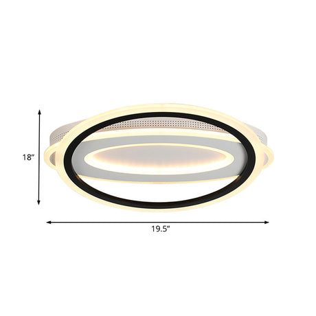 Oval Led Ceiling Flush Mount - 16.5/19.5/23.5 Wide Black & White Acrylic Bedroom Light In