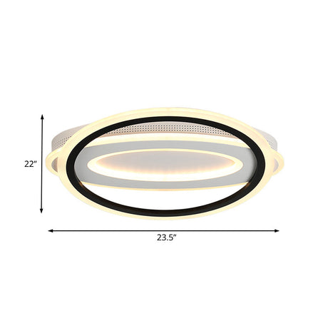 Oval Led Ceiling Flush Mount - 16.5/19.5/23.5 Wide Black & White Acrylic Bedroom Light In