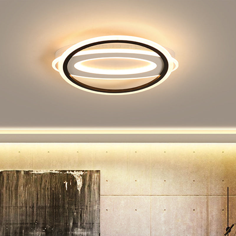 Oval Led Ceiling Flush Mount - 16.5’/19.5’/23.5’ Wide Black & White Acrylic Bedroom Light In