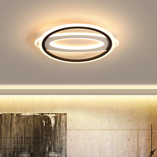 Oval Led Ceiling Flush Mount - 16.5’/19.5’/23.5’ Wide Black & White Acrylic Bedroom Light In