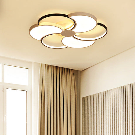 Floral Led Flush Mount Ceiling Light With Acrylic Shade In Black And White - Warm Natural