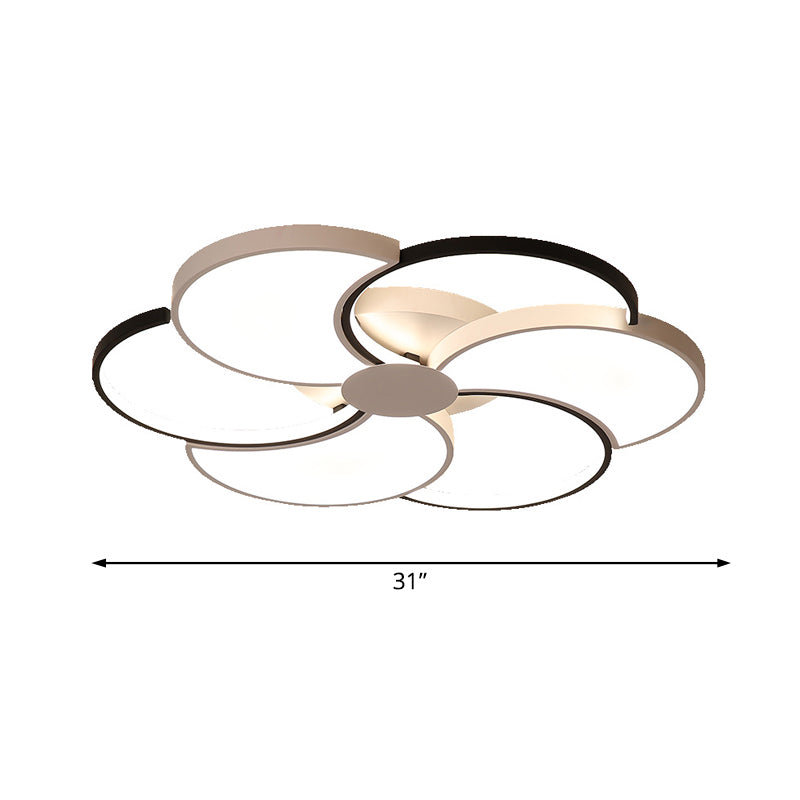 Floral Led Flush Mount Ceiling Light With Acrylic Shade In Black And White - Warm Natural