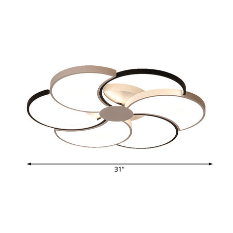 Floral Led Flush Mount Ceiling Light With Acrylic Shade In Black And White - Warm Natural