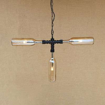 Vintage Style 3-Light Bottle Glass Chandelier With Smoke Grey/Blue Shades - Perfect For Bar Pendant