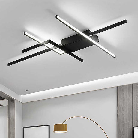 29.5’/43’ Wide Black Crossed Line Ceiling Flush Mount Led Light In Warm/White Light