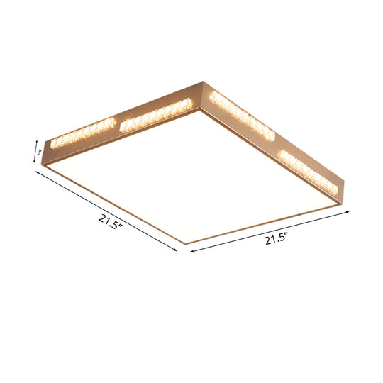 Golden Metal Led Flushmount Ceiling Lamp With Crystal Accents - Simple Square/Rectangular Design