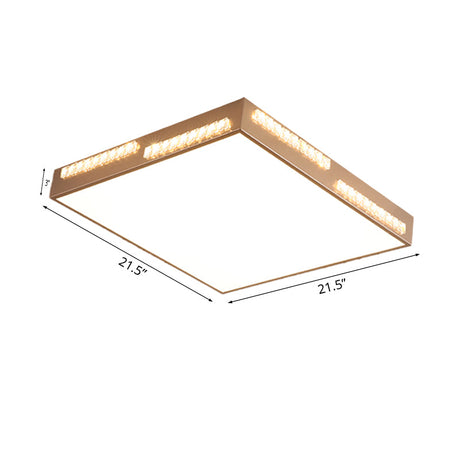Golden Metal Led Flushmount Ceiling Lamp With Crystal Accents - Simple Square/Rectangular Design
